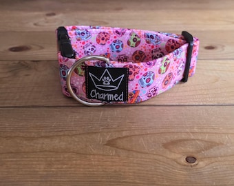 PETITE 11"-18" Dog Collar 1.5" Width, Pet Collar, Small, Skull Dog Collar, Sugar Skulls Collar, Buckle Dog Collar, Summer Dog, Girl Collar