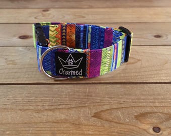 10"-18" PETITE Dog Collar 1.5" Width, Pet Collar, Medium, Small, Colorful Dog Collar, Summer, Stripes Dog Collar, Petite Dog