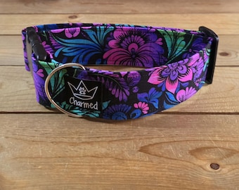14"-28" Dog Collar 2" Width, Pet Collar, Medium, Large, Big Dog Collar, Floral Collar, Girl, Damask Collar