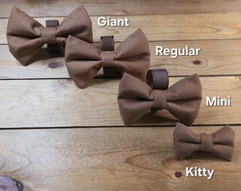 Dog Bow Tie, Hook & Loop Closure, Cotton Bow Tie For Collar or Harness, Brown
