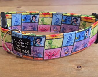 14"-28" Sidekicks Dog Collar 2" Width, Pet Collar, Medium, Large, XL, Cartoon Squares Collar, Cartoon Sidekicks, Rainbow