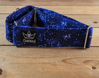14"-27" Martingale Collar 2" Width, Pet Collar, Medium, Large, Big Dog Collar, Galaxy Collar, Outerspace, Stars, Constellations