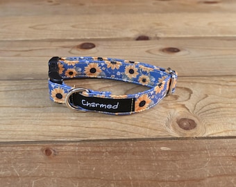 9"-18" Dog Collar 3/4" Width, Pet Collar, Small Dog Collar, Medium, Floral Collar, Sunflower Collar