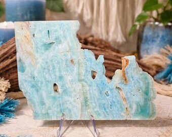 Hemimorphite Slab With Stand, 5.55oz, 5" Wide × 3.75" Tall 1/2" Thick