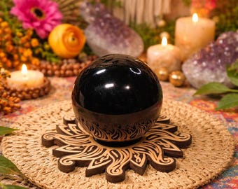 Black Obsidian Sphere, 10.70oz, 62mm, Sphere Stand Included