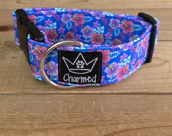 PETITE 11"-18" Dog Collar 1.5" Width, Pet Collar, Small, Floral Dog Collar, Flower Collar, Buckle Dog Collar, Summer Dog, Hibiscus