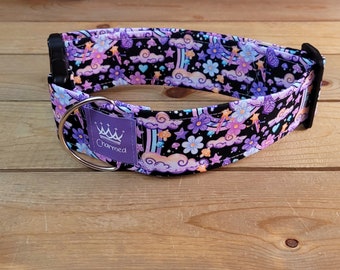 14"-28" Rainbow Dog Collar 2" Width, Pet Collar, Medium, Large, XL, 2" Dog Collar, Butterfly Dog Collar, Cottagecore, Flowers