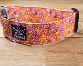 14"-w8" Dog Collar 2" Width, Pet Collar, XL, Large, Medium Collar, Tea, Bee Collar, Cottagecore, Bee's & Tea's