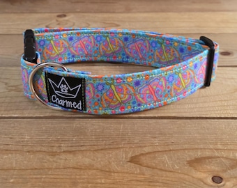13"-26" Dog Collar 1.5" Width, Neon Collar, Medium, Large, XL, Summer Collar, Buckle Dog Collar, Cottagecore, Moth Collar, Vintage Vibes