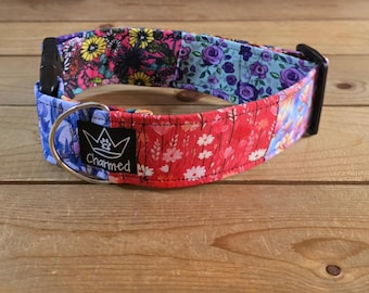 14"-28" Patchwork Pups Dog Collar 2" Width, Pet Collar, Small, Medium, Large, XL, Patchwork Collar, Girl Collar