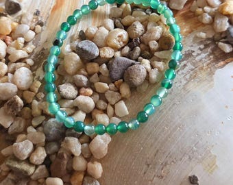 4mm Green Agate Crystal Bracelet, 7" Elastic, Handmade