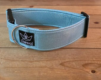 14"-28" Solid Dog Collar 2" Width, Pet Collar, Medium, Large, XL, Glitter Blue