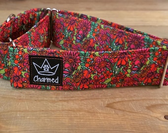14"-28" Martingale Collar 2" Width, Pet Collar, Medium, XL Dog Collar, Floral Dog Collar, Vintage Vibes, Flowers Martingale Collar