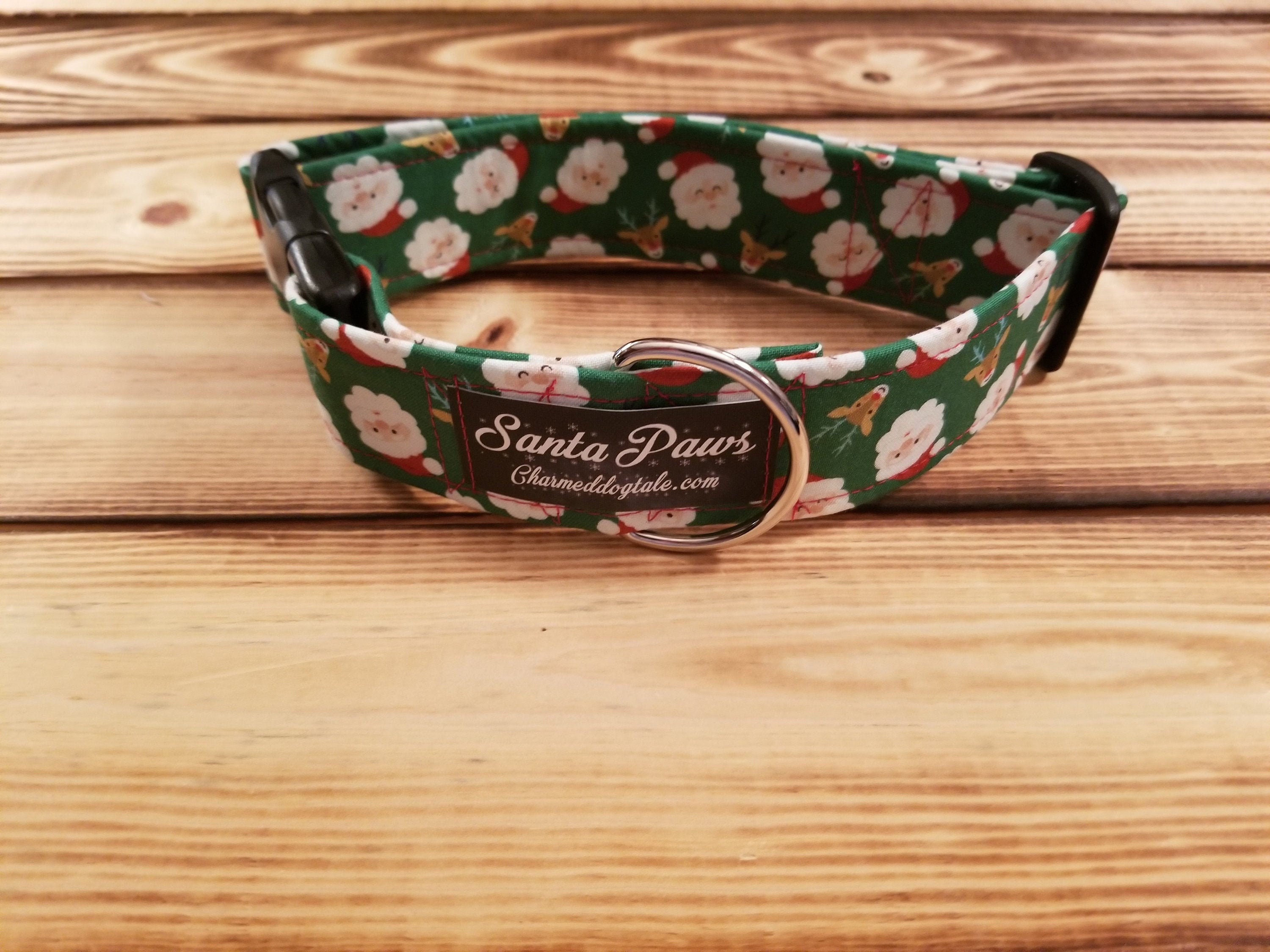 1325 Santa Paws Christmas Dog Collar 1.5 width, Dog Collar, Fabric Collar, Pet Accessory