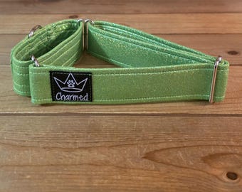 14"-27" Martingale Collar 1.5" Width, Pet Collar, Medium, Large, XL, Green Glitter