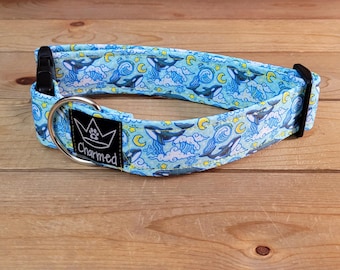 13"-26" Dog Collar 1.5" Width, Pet Collar, Medium, Large, XL, Fun Dog Collar, Whale Collar, Ocean, Orca Buckle Collar