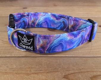 13"-26" Holographic Agate Dog Collar 1.5" Width, Pet Collar, Medium, Large, XL, Holographic, Crystal Collar, Agate, Sparkles, Flashy Dog