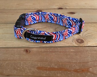 11"-21" Dog Collar 1" Width, Pet Collar, Small Dog Collar, Medium Collar, Large, 4th of July, Patriotic, Red White & Blue Collar, Holiday