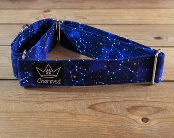 14"-27" Martingale Collar 1.5" Width, Pet Collar, Medium, Large, Big Dog Collar, Galaxy Collar, Outerspace, Stars, Constellations