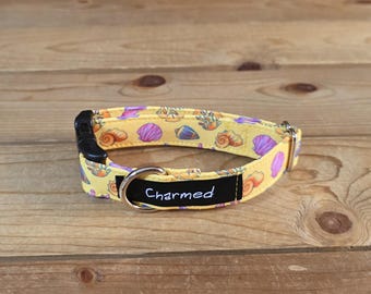 9"-18" Dog Collar 3/4" Width, Pet Collar, Small Dog Collar, Medium, Seashells, Ocean Dog Collar, Summer