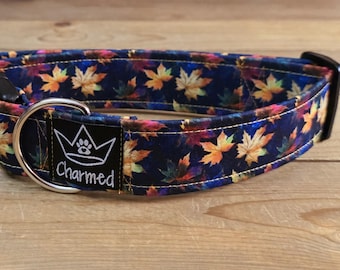 13"-26" Fall Dog Collar 1.5" Width, Pet Collar, Medium, Large, XL Dog Collar, Autumn Collar, Leaves, Seasonal Collar, Buckle Collar