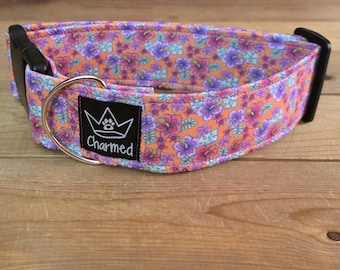 14"-28" Dog Collar 2" Width, Neon Collar, Medium, Large, XL, Summer Dog Collar, Floral Dog Collar, Aloha, Flowers Buckle Collar, Hibiscus