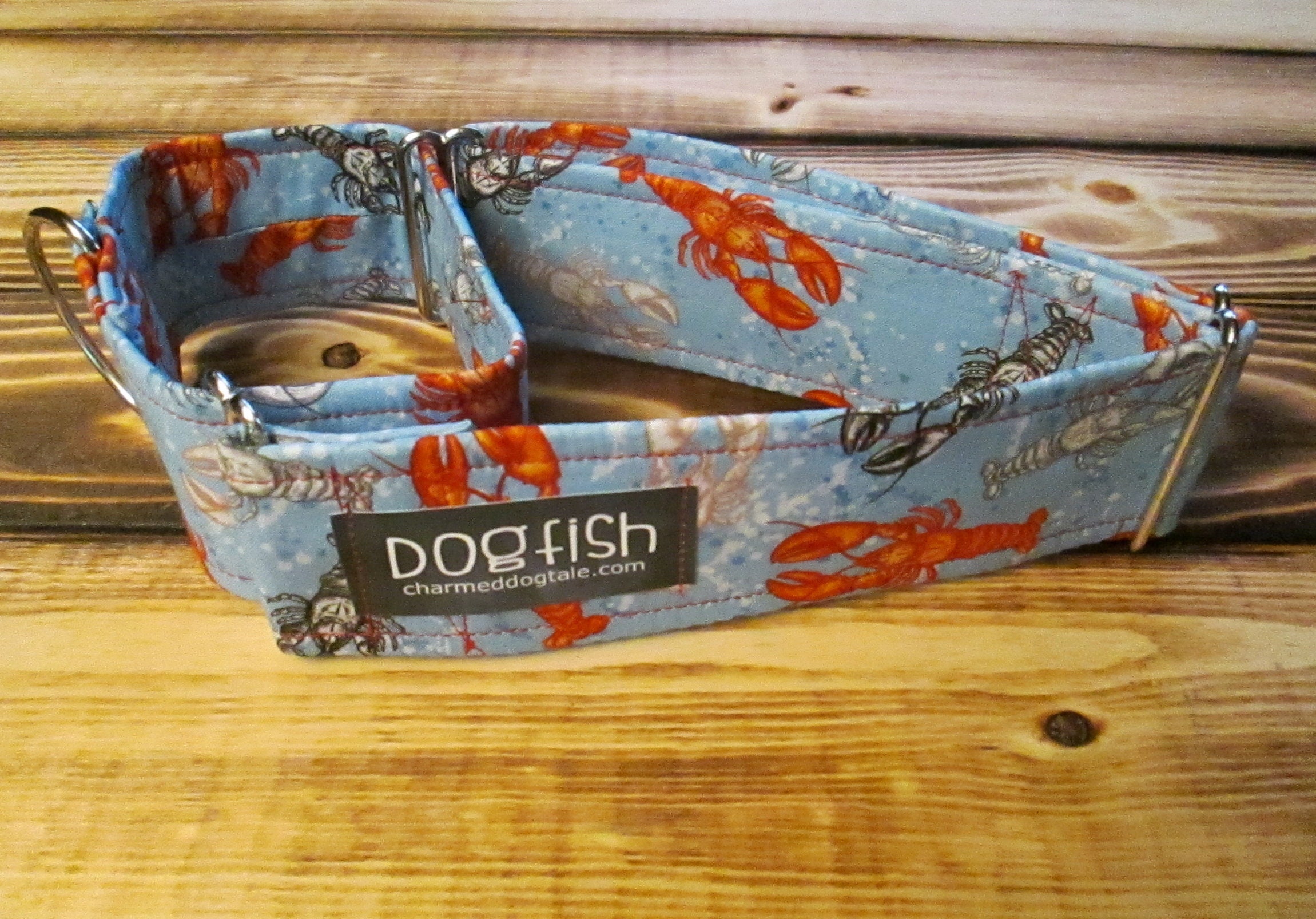 1528 Maine Lobster Martingale Collar 2 width, Fabric Dog Collar, Summer Dog Collar, Lobster