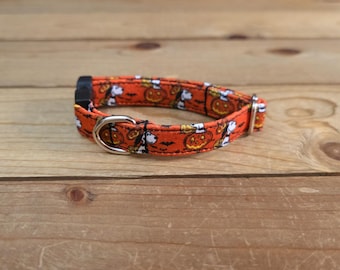 6"-12" Halloween Dog Collar 1/2" Width, Small, Tiny, Little Dog, Halloween, Holiday Martingale, Tricky or Treat, Spooky Dog, Ghost, Pumpkins
