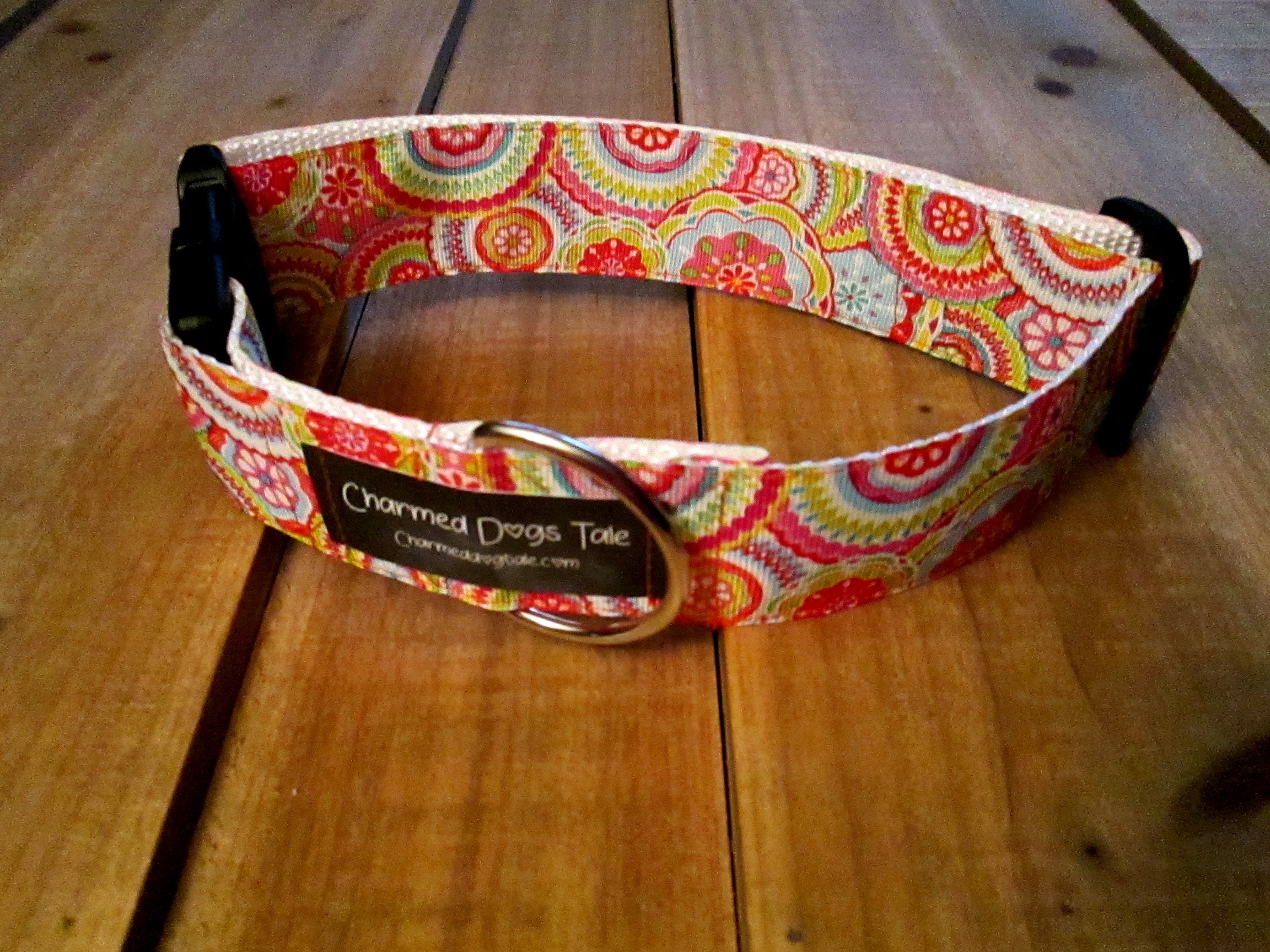 1426 Boho Summer Dog Ribbon Collar 1.5 Width, Pet Collar, Ribbon