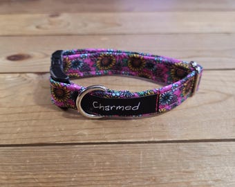 9"-18" Floral Dog Collar 3/4" Width, Pet Collar, XS, Small, Medium Dog Collar, Sunflowers, Floral Buckle Collar, Flowers, Pink