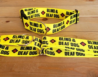 1.5" Width 15"-28" Deaf & Blind Dog Collar or Martingale, Special Collar, Deaf Dog, Blind Dog, Caution