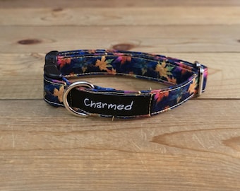 9"-18" Fall Dog Collar 3/4" Width, Pet Collar, Small, Cat, Dog Collar, Autumn Collar, Leaves, Seasonal Collar, Buckle Collar