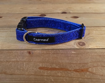 11"-22" Glitter Dog Collar 1" Width, Small, Medium, Large, Very Little Shedding, Glitter Collar, Satin Lined, Sparkle, Royal Blue