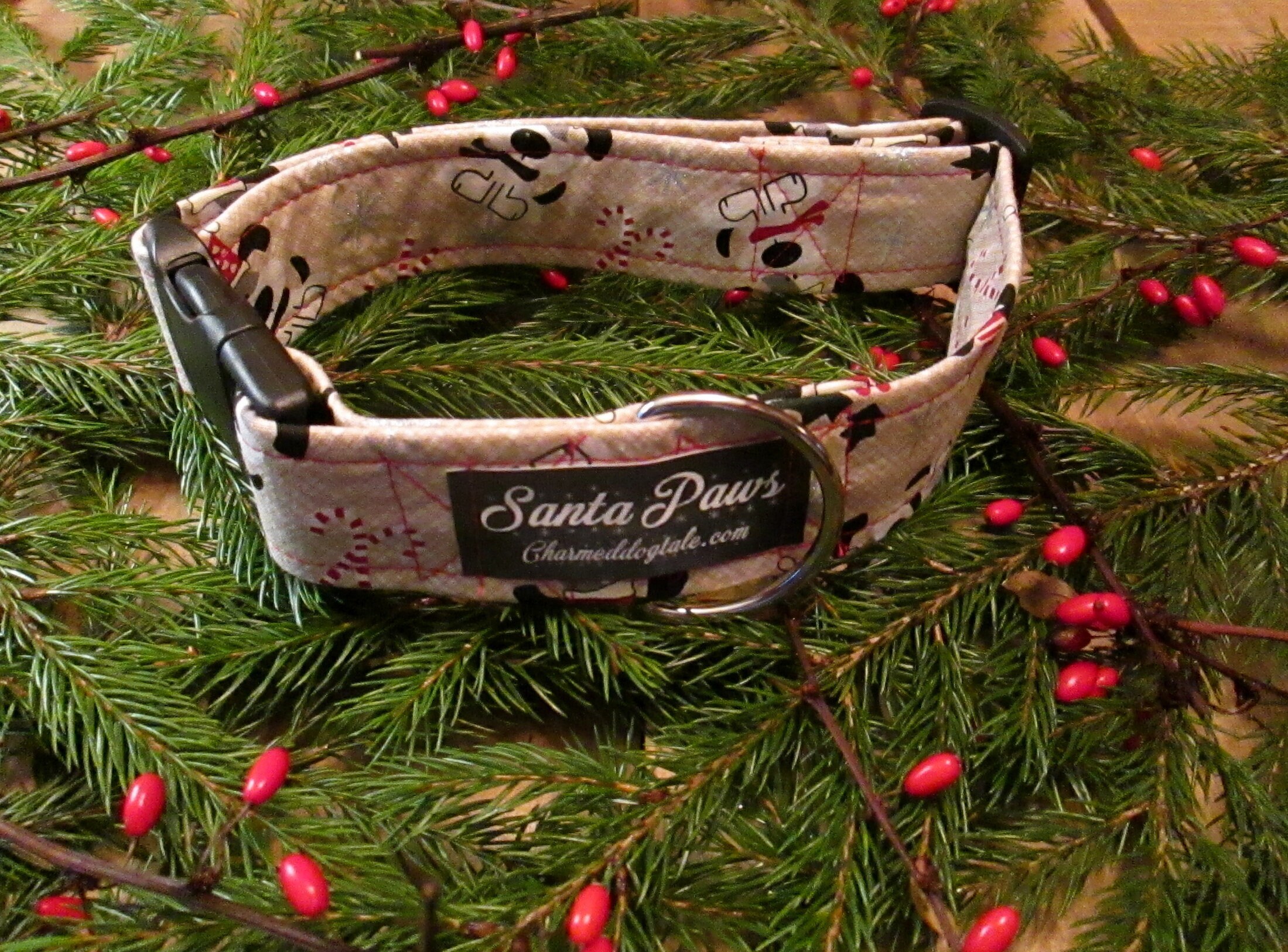 1426 Santa Paws Christmas Dog Collar 1.5 width, Fun Dog Collar, Fabric Collar, Pet Accessory