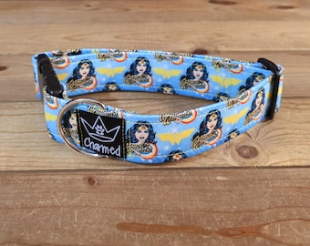 13"-26" Dog Collar 1.5" Width, Pet Collar, Medium, Large, Big Dog Collar, Superhero Collar, Wonder Woman