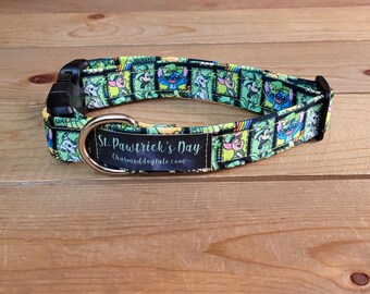 11"-21" St. Patrick's Day Collar 1" Width, Pet Collar, Small, Medium, Large Collar, XL, Lucky Dog, Holiday Collar, Kiss Me, Irish