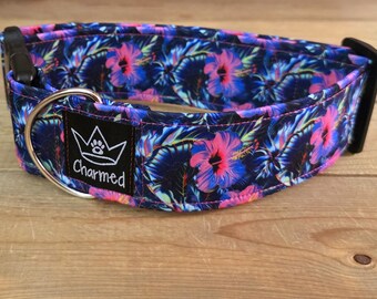 14"-28" Dog Collar 2" Width, Neon Collar, Medium, Large, XL, Summer Dog Collar, Floral Dog Collar, Aloha, Flowers Buckle Collar, Hibiscus