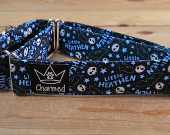 14"-27" Funny Halloween Martingale Collar 1.5" Width, Small, Medium, Large, XL, Halloween, Tricky or Treat, Spooky Dog, Little Heathen