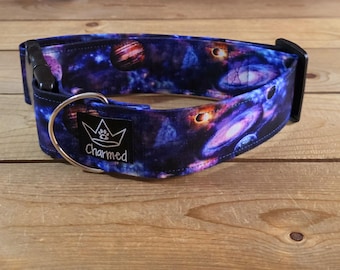 14"-28" Dog Collar 2" Width, Pet Collar, Medium, Large, Big Dog Collar, Galaxy Collar, Outerspace, Stars, Nebula Dog Collar, Saturn