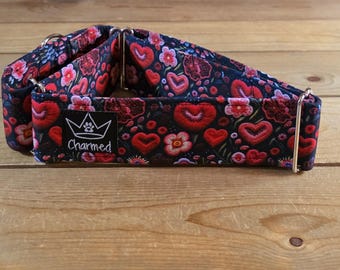 15"-28" Valentine's Day Martingale Collar 2" Width, Pet Collar, Medium, Large Dog Collar, XL, Holiday Collar, Love, Hearts, Woof You