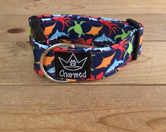 PETITE 11"-18" Dog Collar 1.5" Width, Pet Collar, Small, Beach Dog Collar, Dog Beach Collar, Buckle Dog Collar, Summer Dog, Sea Animals