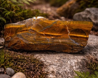 Tiger's Eye Slab, 12.15oz, 5" Wide × 1-1/2" Tall, Flashy Tiger's Eye