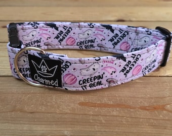 13"-26" Swear Halloween Dog Collar 1.5" Width, Small, Medium, Large, XL, Halloween, Tricky or Treat, Spooky Dog, Creepin' It Real
