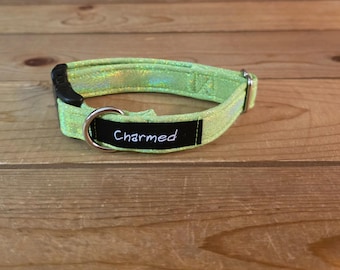 8"-16" Solid Dog Collar 3/4" Width, Pet Collar, Medium, Small, Glitter Green