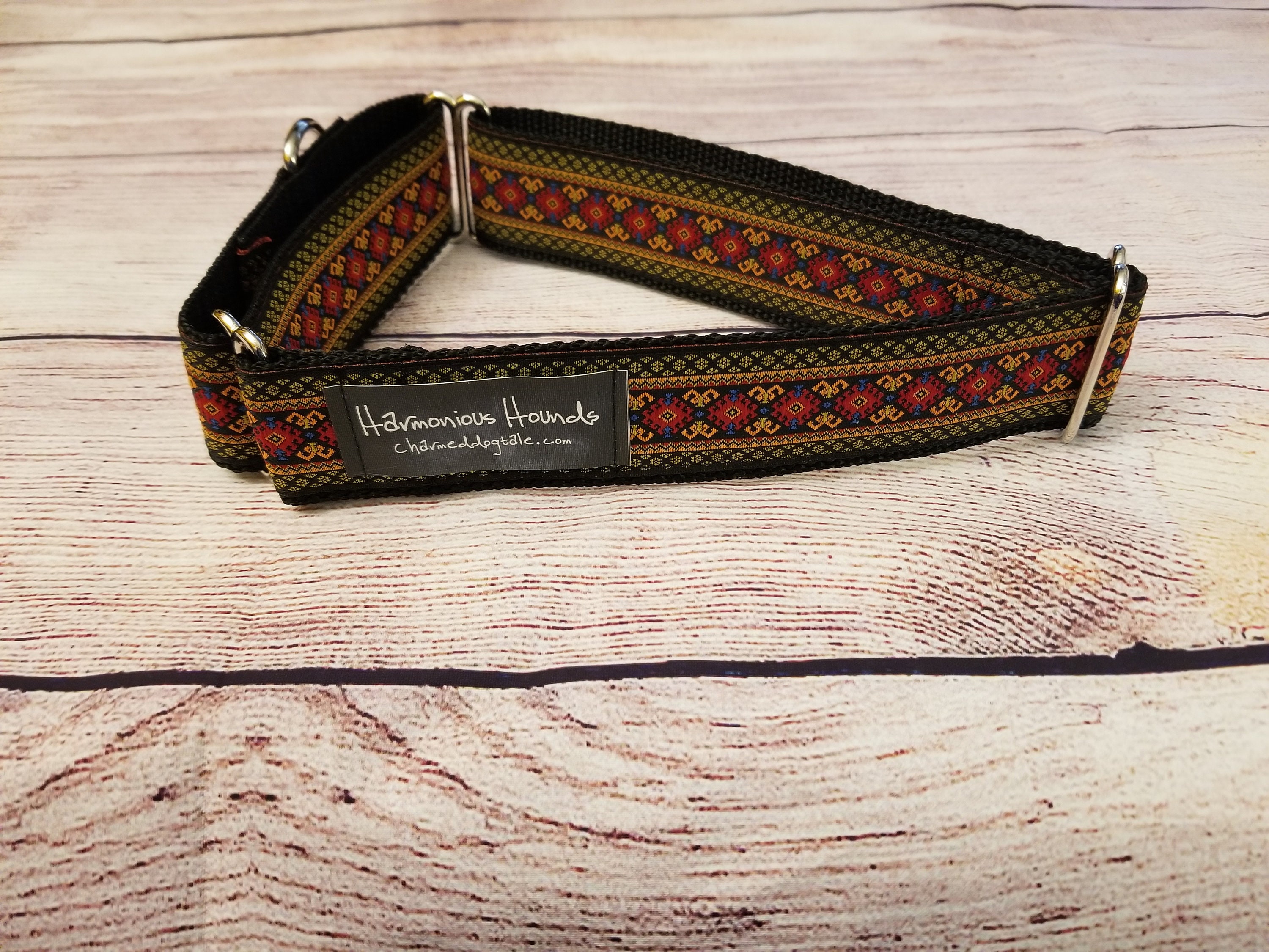 1731 Harmonious Hounds Martingale Collar 1.5 width, Jacquard Ribbon
