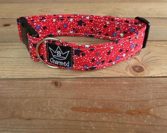 13"-26" Dog Collar 1.5" Width, Pet Collar, Large Dog Collar, Medium Collar, Small, 4th of July, Patriotic, Red White & Blue Collar, Holiday