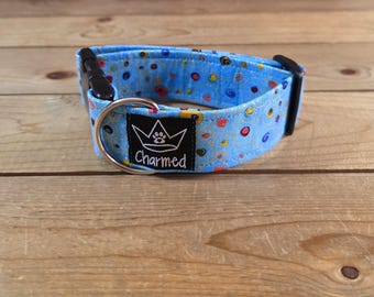 PETITE 11"-18" Dog Collar 1.5" Width, Pet Collar, Small, Medium, Blue Dog, Collar, Buckle Dog Collar, Fun Dog, Swirls