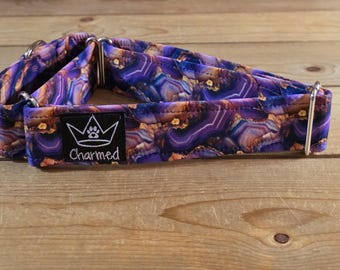14"-27" Martingale Collar 1.5" Width, Pet Collar, Medium, Large, Agate, Geodes, Crystal Dog Collar