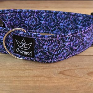 14"-28" Dog Collar 2" Width, Pet Collar, Medium, Large, XL Dog Collar, Tie Dye, Hippie Dog, Purple, Buckle Collar
