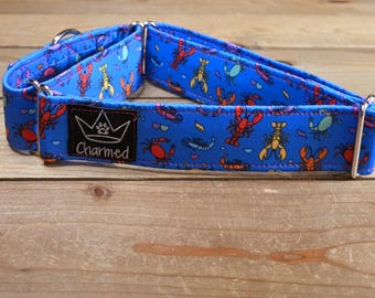 14"-26" Martingale Collar 1.5" Width, Pet Collar, Medium, Large, XL, Martingale Dog Collar, Nautical, Ocean Dog Collar, Lobster,  Shrimp